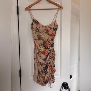 Windsor Floral Neutral Beige Ruched Mini Dress Size Medium